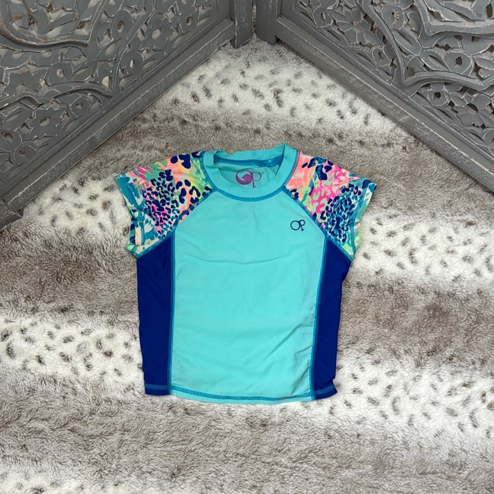 OP swim rashguard XSmall rainbow leopard print tropical beach island girl summer